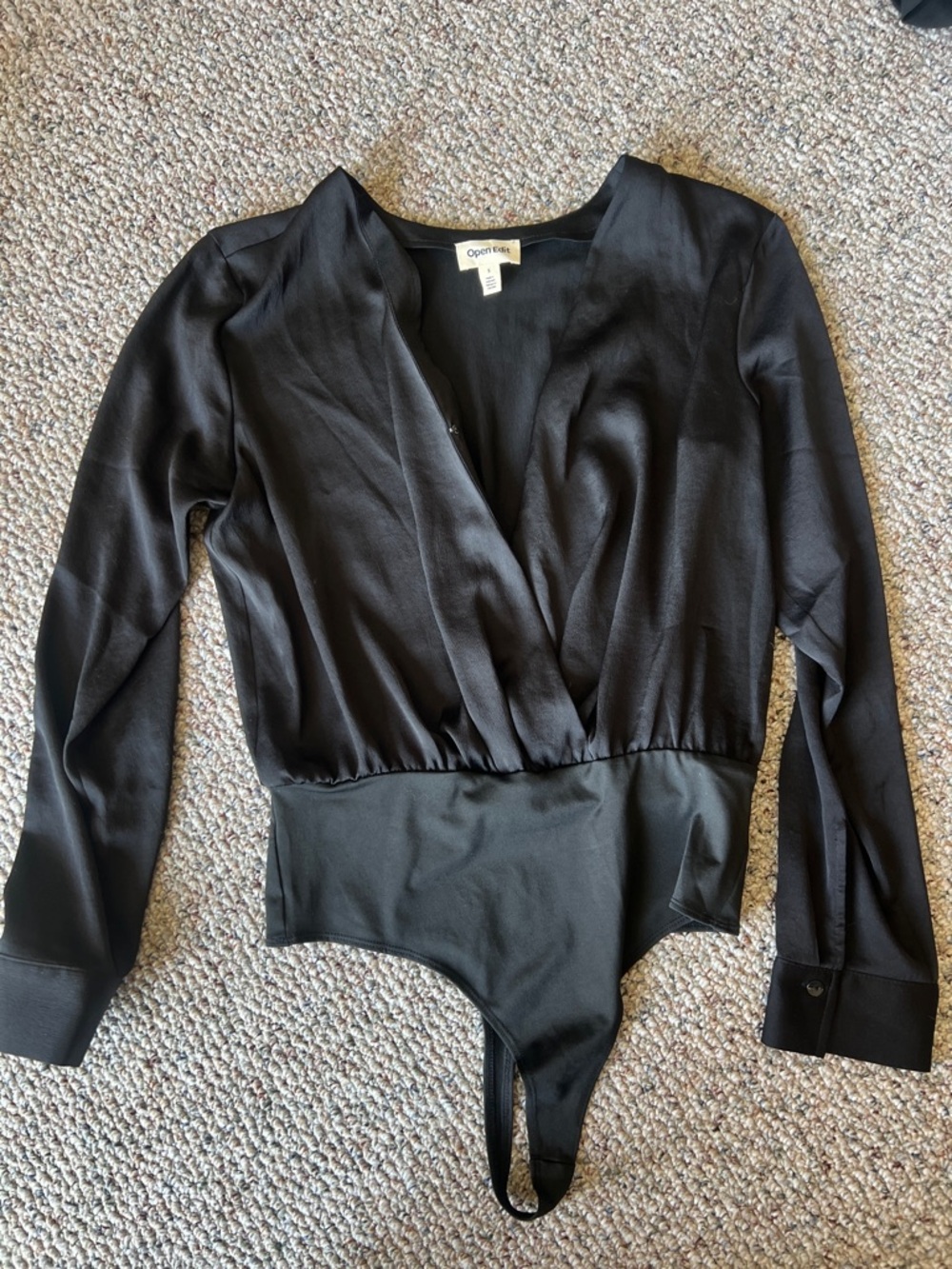 Open Edit Black Long-Sleeve Bodysuit